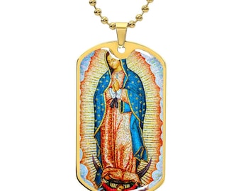 Our Lady of Guadalupe - Dog Tag Pendant Necklace with Ball Chain, Christian Catholic, Perfect Catholic Gift for Birthday Anniversary