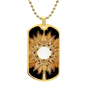 Holy Eucharist - Body and Blood of Christ - Military Dog Tag Pendant Necklace with Chain, Christian Catholic, Perfect Catholic Gift for Dad