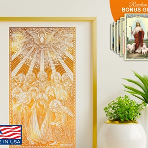 Pentecost 8x10in Home Decor Wall Art Prints - God Holy Spirit on Apostles Artwork Catholic Christian Religious Inspirational Vintage Print