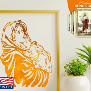 Mary with Child Jesus, Mother of God 8x10 in Real Handmade Gold Foil Wall Art Decor Print, Immaculate Heart of Mary Catholic Artwork Prints