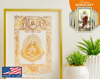 Sacred Heart Of Jesus Real Gold Foil 8x10 Print, Inspirational Religious Wall Art Decor, Catholic Christian Artwork Prints, Gift for All