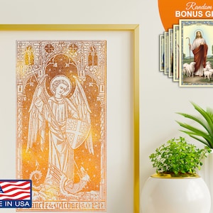Saint Michael the Archangel -Real Gold Foil 8x10 in Print, Great Inspirational Sacred Christian Catholic Artwork Art Prints Decor Wall Gifts