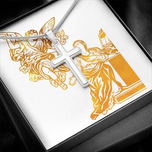 Collana con croce con l'Annunciazione alla Beata Vergine Maria, biglietto d'opera d'arte, regalo religioso cristiano cattolico compleanno anniversario gioielli