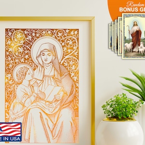 Saint Anne Mother Of St Mary - Handmade 8x10in Gold Foil Artwork, Wall Art Decor Print, Catholic Housewarming Gift for Mother Grandmother