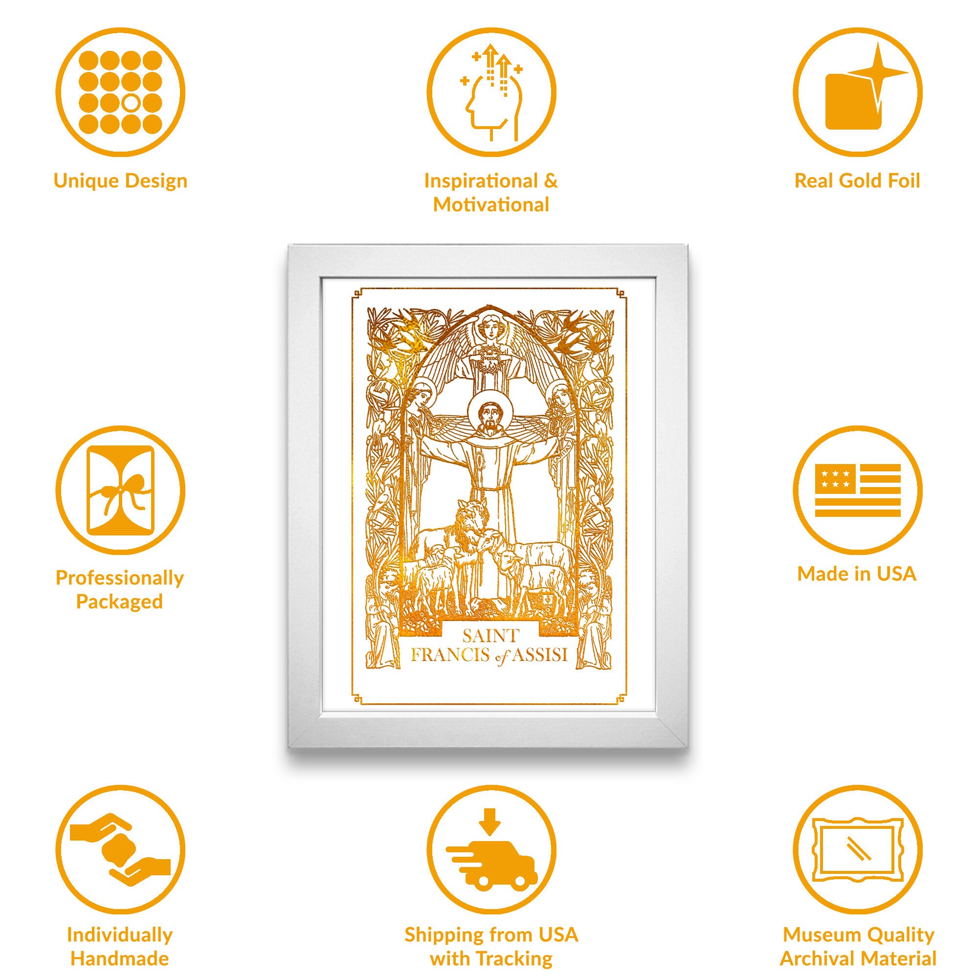 St Francis of Assisi 8x10 in Handmade Gold Foil Artwork, Patron Saint ...