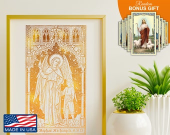 San Rafael Arcángel, impresión en lámina de oro auténtico de 20 x 25 cm, arte mural católico inspirador para decoración del hogar, regalo perfecto para inauguración de la casa.