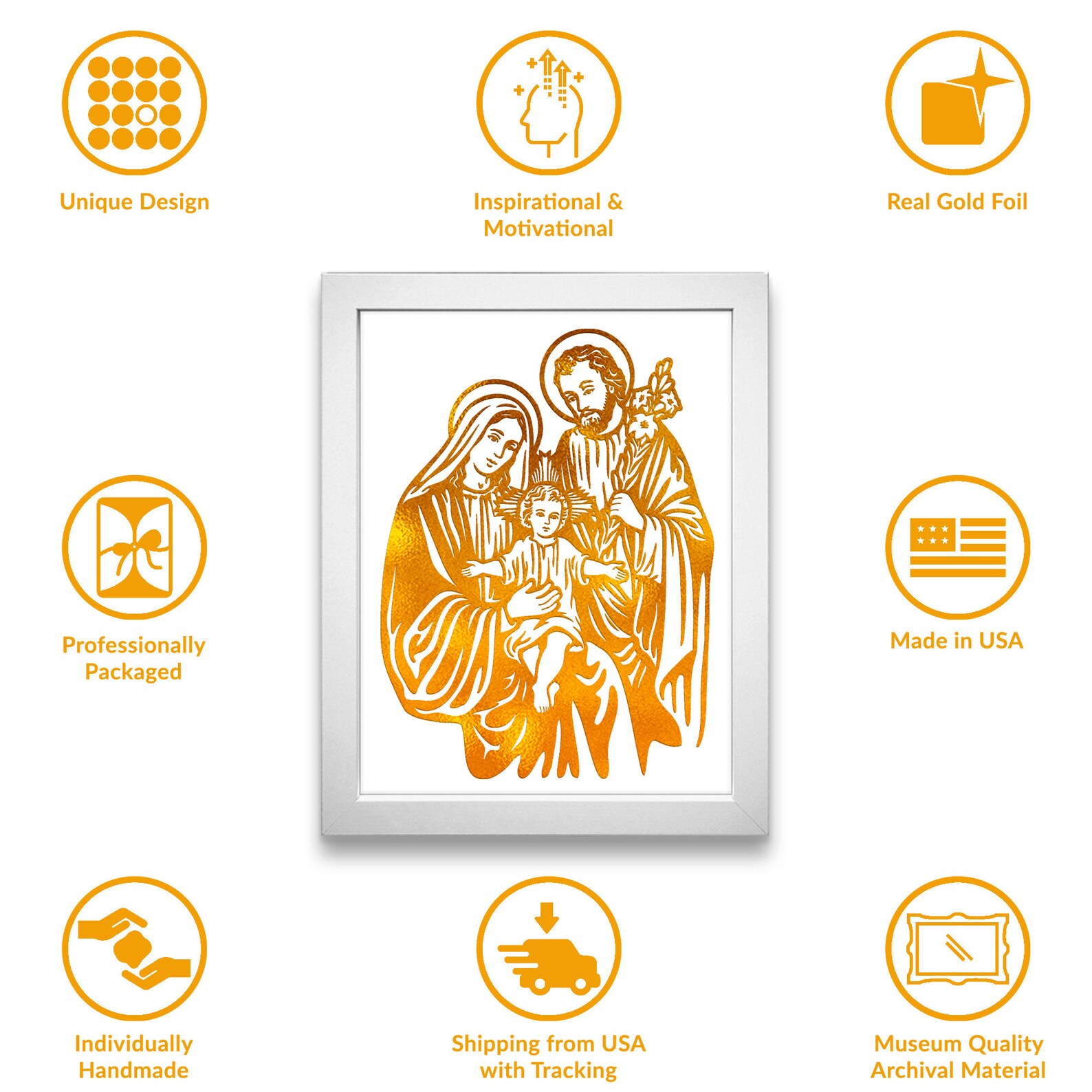 Holy Family 8x10 in Handmade Gold Foil Art Prints, Jesus Mary Saint ...