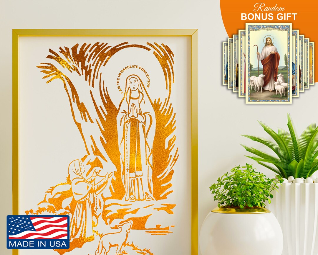 Our Lady of Lourdes I Am the Immaculate Conception - Handmade Gold Foil ...