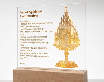Oración de un acto de comunión espiritual con el Ostensorium - Placa decorativa cuadrada de acrílico transparente con soporte, regalo de Primera Comunión