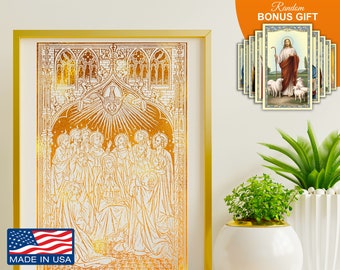 Pentecost Come O Holy Spirit - Handmade Gold Foil 8x10in Wall Art Prints -  Catholic Christian Religious Inspirational Vintage Artwork Print
