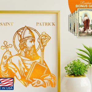San Patricio de Irlanda - Lámina artística de oro auténtico hecha a mano de 20 x 25 cm, obra de arte cristiana para decoración de pared, el mejor regalo católico.