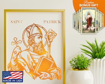 Saint Patrick of Ireland - Real Handmade Gold Foil 8x10 in Art Print, Christian Home Wall Decor Artwork, Perfect Best Catholic Gift Prints