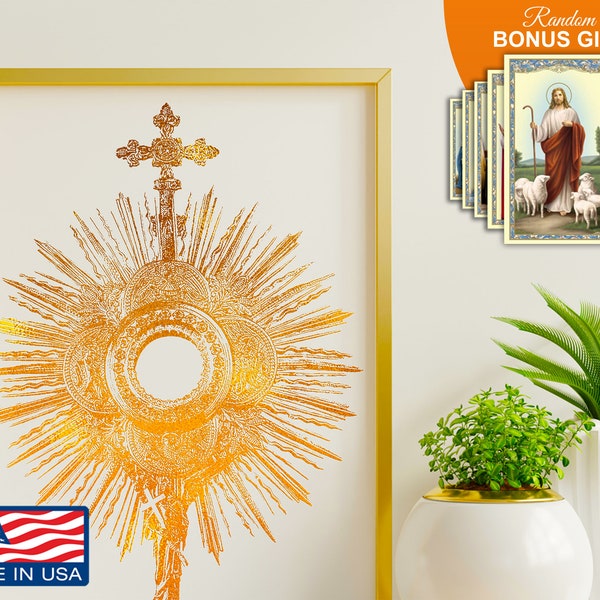 Holy Eucharist - Gold Foil 8x10 in Art Print, Body and Blood of Christ Christian Catholic Home Wall Decor, Perfect Catholic Gift Prints