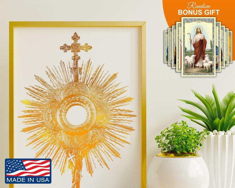 Holy Eucharist Gold Foil 8x10 in Art Print, Body and Blood of Christ Christian Catholic Home Wall Decor, Perfect Catholic Gift Prints image 1