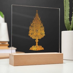Holy Eucharist Ostensorium - Clear Acrylic Square Plaque Sign, Body and Blood of Christ Christian Catholic Home Wall Decor, Perfect Gift