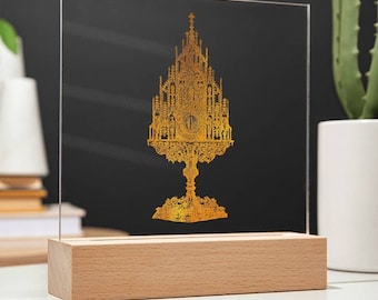 Ostensorium de la Sagrada Eucaristía - Signo de placa cuadrada de acrílico transparente, cuerpo y sangre de Cristo decoración de la pared del hogar católico cristiano, regalo perfecto
