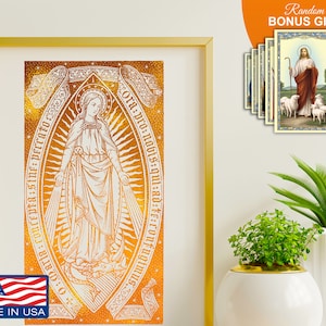 Immaculate Conception Mary Mother Of The Savior Artwork Gold Foil 8x10 Print, Sacred Catholic Prints, Inspirational Motivational Wall Decor
