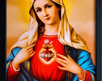Inmaculado Corazón de María - Impresión en lienzo premium, decoración de pared religiosa inspiradora, impresiones de obras de arte cristianas católicas, regalo perfecto