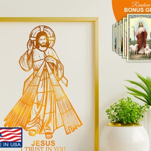 Jesus Christ Divine Mercy Image 8x10 in Handmade Gold Foil Artwork, Inspirational Catholic Christian Wall Art Decor Gift Prints for Him Her