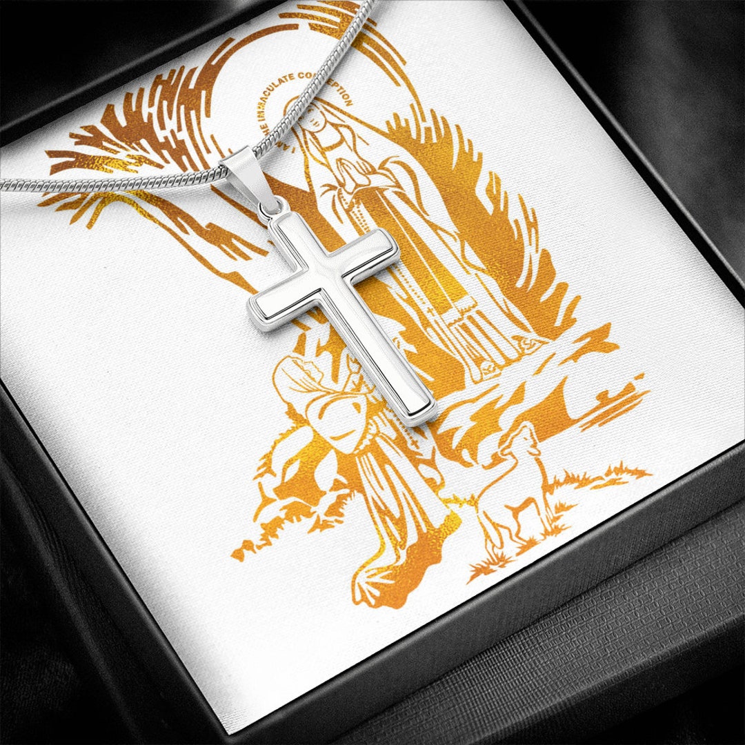 Cross Necklace With Our Lady of Lourdes Artwork - Religious Christian ...