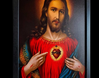 Sagrado Corazón de Jesús - Impresión en lienzo premium, decoración de pared religiosa inspiradora, impresiones de obras de arte cristianas católicas, regalo perfecto para todos