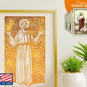 St Francis of Assisi - 8x10 in Handmade Gold Foil Artwork, Patron Saint of Animals, Art Decor Print, Catholic Housewarming Gift for Him Her
