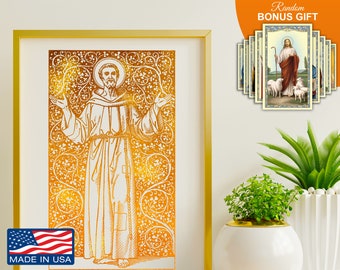 St Francis of Assisi - 8x10 in Handmade Gold Foil Artwork, Patron Saint of Animals, Art Decor Print, Catholic Housewarming Gift for Him Her