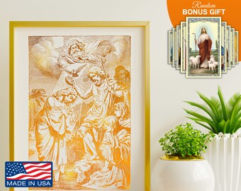 Impresión en lámina dorada del Bautismo de Jesús (8 x 10 pulgadas), arte mural católico inspirador para decoración del hogar, ideal como regalo de inauguración de la casa o cumpleaños.
