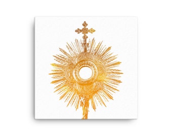 Pode incluir: Um ícone religioso de metal dourado com uma cruz e uma auréola circular. A auréola tem uma abertura central e é cercada por uma série de anéis concêntricos.