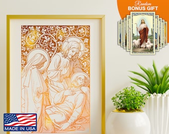 Patron of a Happy Death Saint Joseph Dying, Departing, 8x10 in Religious Wall Art Decor, Catholic Christian Art Prints Gift For Housewarming