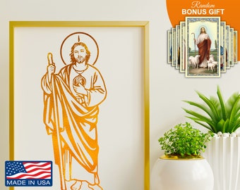 Saint Jude Thaddeus, Patron Saint of Hope and impossible causes, 8x10in Handmade Gold Foil Wall Art Decor, Religious Catholic Artwork Prints