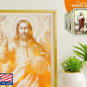 Jezus Verlosser van de Wereld - echt goudfolie 8 x 10 in Art Print, Christian Home Wall Decor Artwork, perfect katholiek cadeau housewarming prints