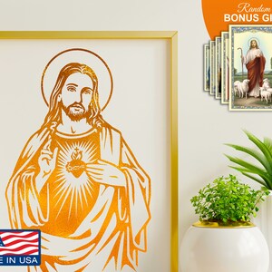 Heiligstes Herz Jesu, echter Goldfoliendruck, inspirierendes religiöses Wandkunst-Dekor, katholisch-christliche Kunstwerke, perfektes Geschenk für alle
