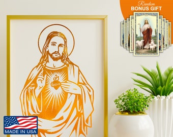 Sacred Heart Of Jesus, Real Gold Foil Print, Inspirational Religious Wall Art Decor, Catholic Christian Artwork Prints, Perfect Gift for All