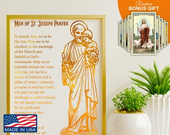 Men of Prayer To St. Joseph - 8x10in Real Gold Foil Art Print, Foster Father Of Jesus, Spouse Of St. Mary, Terror of Demons, Catholic Gift