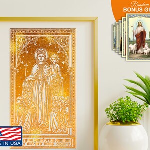 Queen of All Saints Mary Mother Of The Savior Artwork Gold Foil 8x10 Print, Sacred Catholic Prints Inspirational Motivational Wall Art Decor