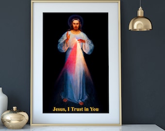 Jesus Christ Divine Mercy Vilnius Image - Canvas Artworks, Inspirational Devotional Catholic Christian Wall Art Decor Gift Prints for all