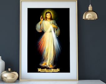 Jesus Christ Divine Mercy Vilnius Image - Canvas Artworks, Inspirational Devotional Catholic Christian Wall Art Decor Gift Prints for all