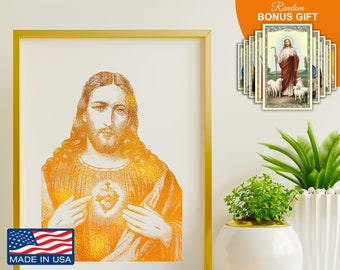 Sacred Heart Of Jesus Real Gold Foil Print, Inspirational Religious Wall Art Decor, Catholic Christian Artwork Prints, Perfect Gift for All