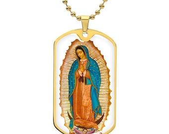 Our Lady of Guadalupe - Dog Tag Pendant Necklace with Ball Chain, Christian Catholic, Perfect Catholic Gift for Confirmation Mother's Day