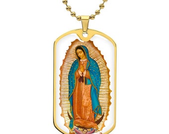 Our Lady of Guadalupe - Dog Tag Pendant Necklace with Ball Chain, Christian Catholic, Perfect Catholic Gift for Confirmation Mother's Day