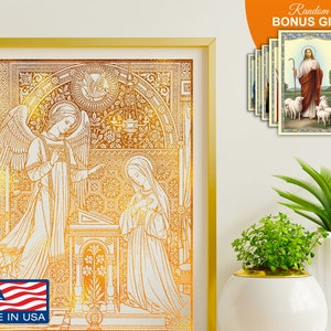 The Annunciation St Mary Real Gold Foil 8x10 Print, Inspirational Religious Wall Art Decor, Marian Hail Mary Christmas Advent Catholic Gift