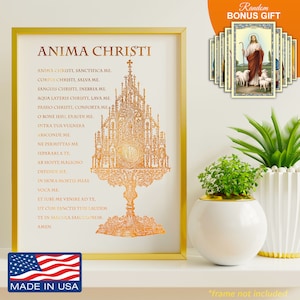 Lateinisches Anima Christi Gebet mit Heiliger Eucharistie - Goldfolie 8 x 10 in Kunstdruck, Leib und Blut Christi