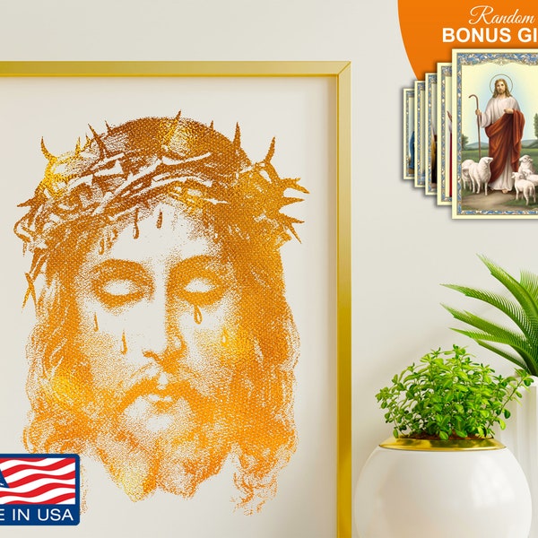 Sainte Face de Jésus - impression d'art véritable feuille d'or 8 x 10, décoration d'art mural religieux, estampes d'oeuvres d'art de la Bible chrétienne catholique, cadeau parfait pour tous