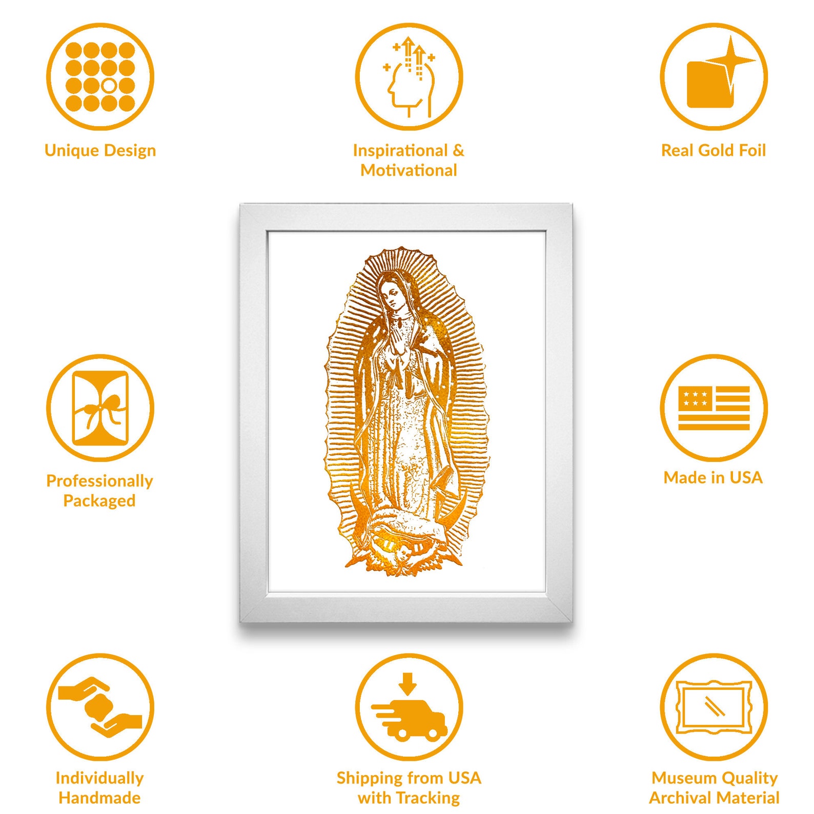 Our Lady of Guadalupe Artwork - Real Gold Foil 8x10 Print, Immaculate ...