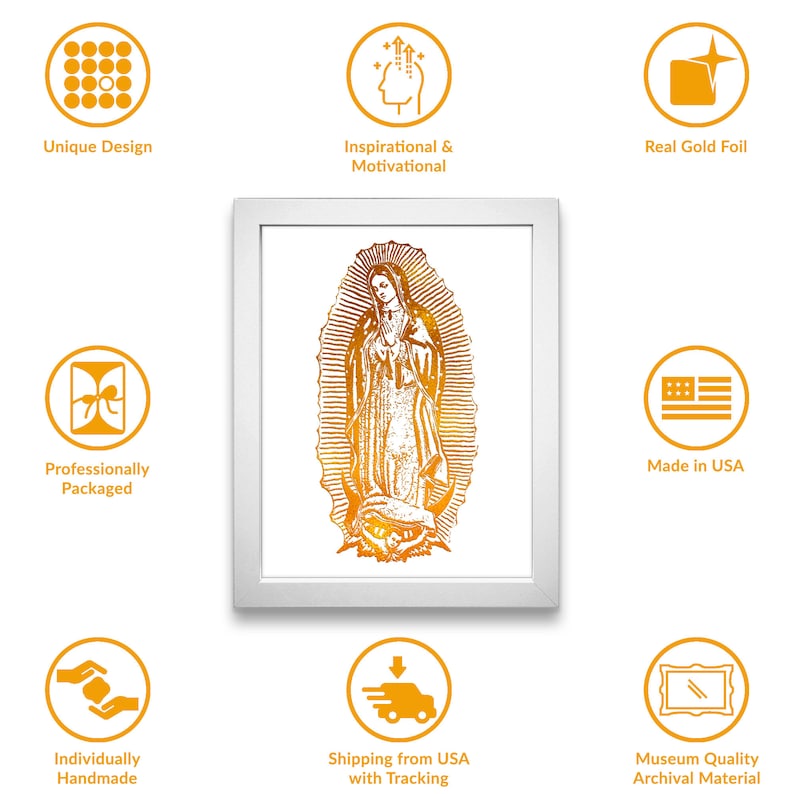Our Lady of Guadalupe Artwork - Real Gold Foil 8x10 Print, Immaculate ...