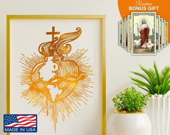 Sacred Heart Of Jesus, Real Gold Foil Print, Inspirational Religious Wall Art Decor, Catholic Christian Artwork Prints, Perfect Gift for All