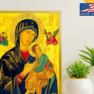 Our Lady Of Perpetual Help Icon - Canvas Print - USA made, Mother Of God with Child Jesus Inspirational Motivational Catholic Wall Art Print