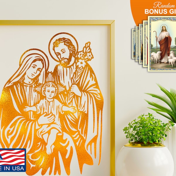 Holy Family 8x10 in Handmade Gold Foil Art Prints, Jesus Mary Saint Joseph Home Artwork, Catholic Housewarming Religious Inspirational Gift