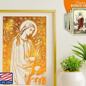 Mary Magdalene, apostle of Jesus, model of sorrow - Handmade 8x10in Gold Foil Artwork, Wall Art Decor Print, Catholic Housewarming Gift